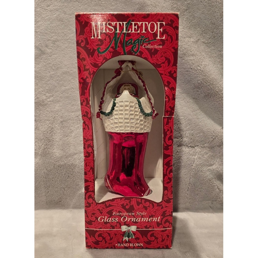 Mistletoe Magic Collection European Style Glass Ornament‎ Hand Blown Stocking